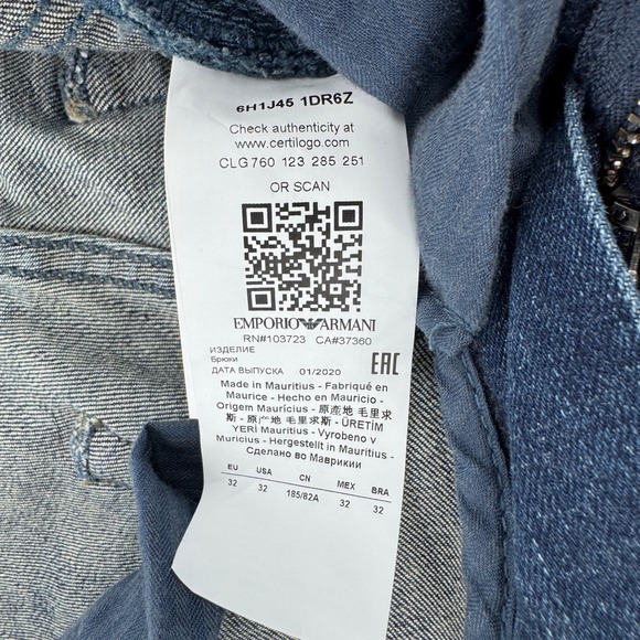 Emporio Armani Men Jeans Dark Wash J45 Slim Fit Casual Wear 32 - Picture 9 of 10